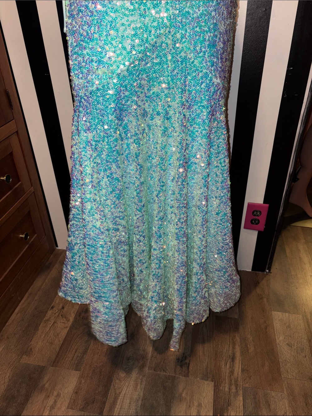 Custom Prom Dress Sparkling Iridescent Sequin Mermaid Dress Aqua Tiffany Blue XS - Picture 4 of 16